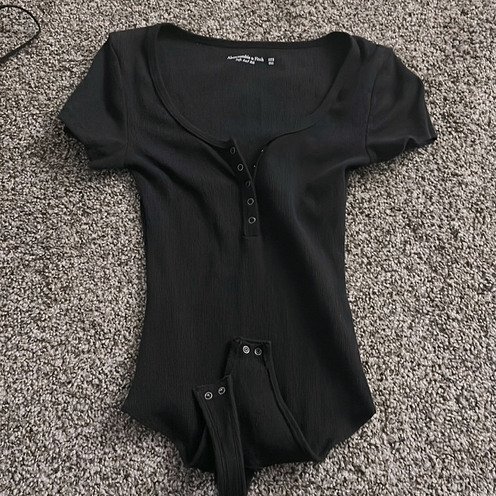 Abercrombie & Fitch XXS Short Sleeve Black Henley Bodysuit